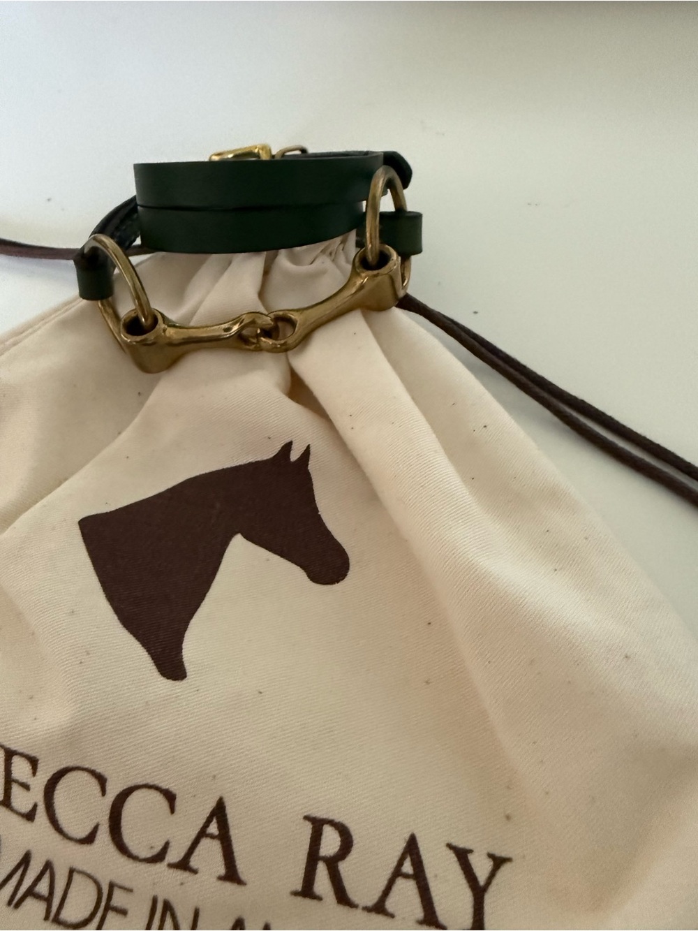 Rebecca Ray Green Leather Bracelet with Gold-Tone Horse Bit Accent New